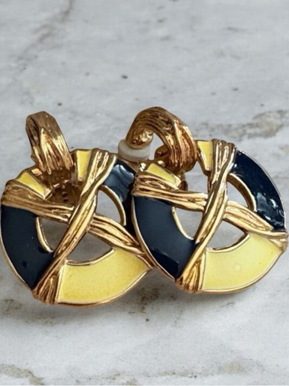 Vintage Avon 2-in-1 Gold Plated Navy Enamel Clip Earrings 1995 NIB